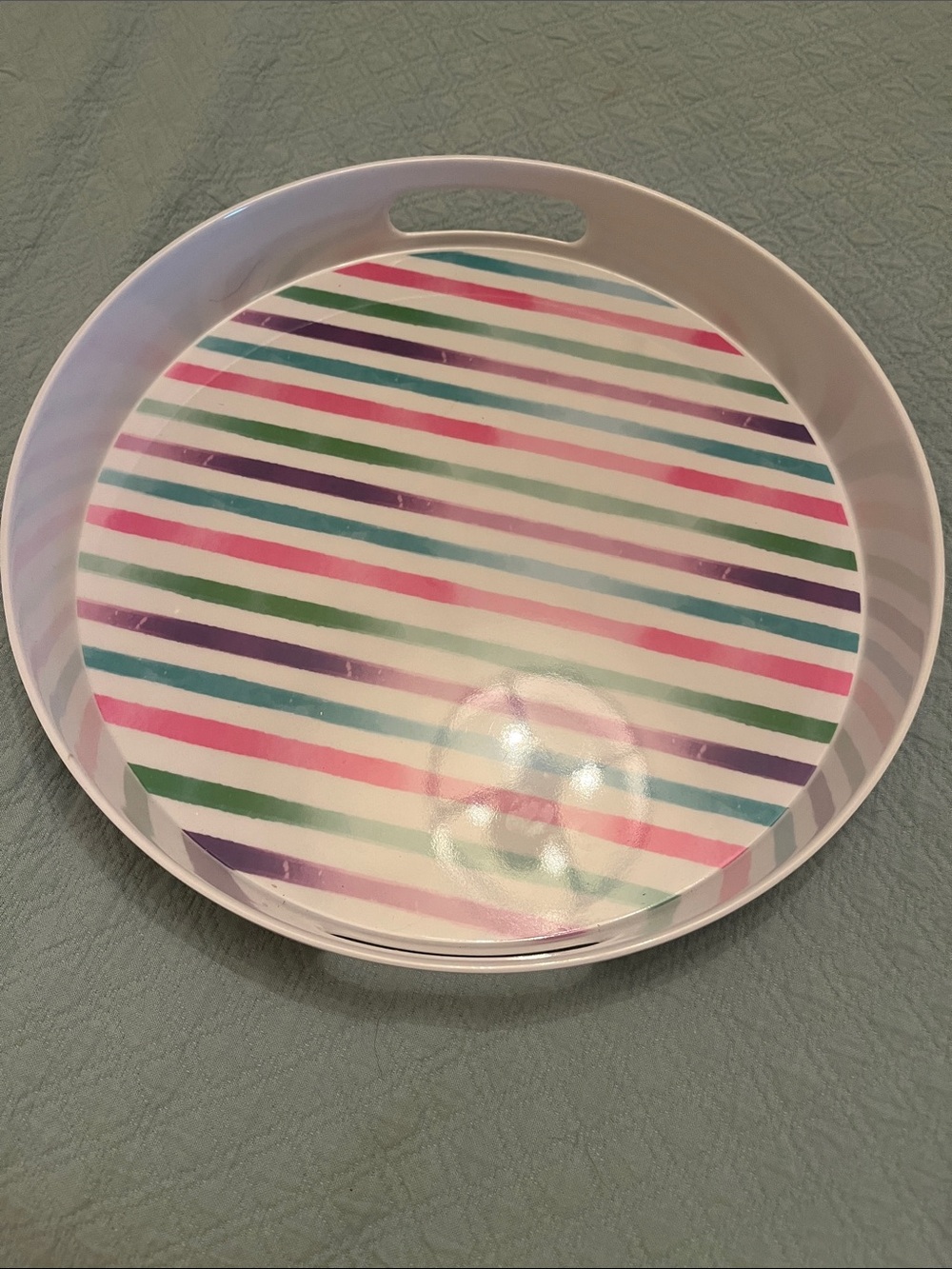 Multicolor Striped Round Serving Tray - Pastel Pink, Green, Blue & Purple